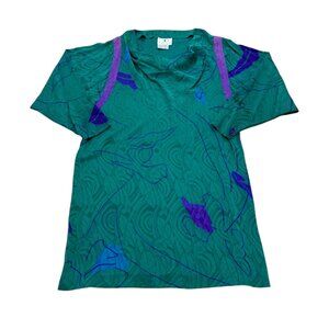 Vintage Flora Kung Silk Abstract Dress Green Purple 1990s
